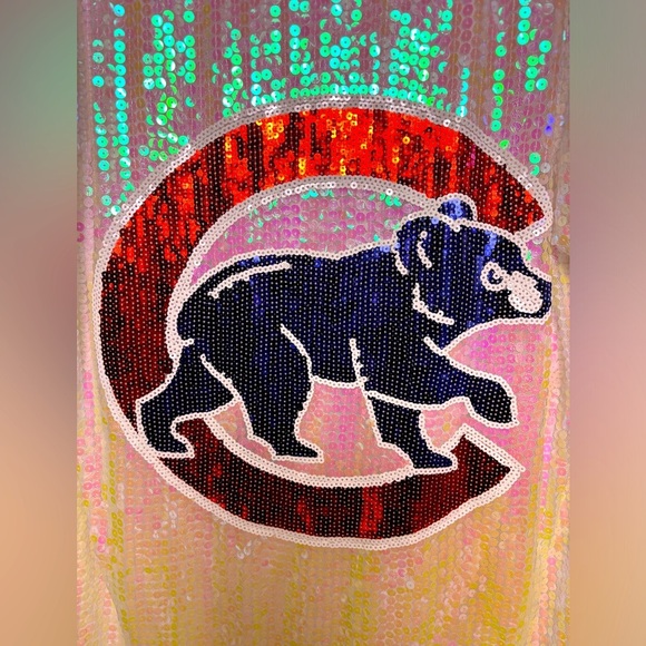 Chicago Cubs MLB Baseball White Sequined Logo Oversized T-Shirt Mini Dress M L - Picture 3 of 8